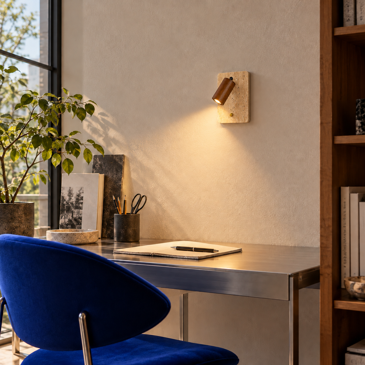 KOYAMA NAKATONBETSU travertine wall light — scene-b with corrected installation scale