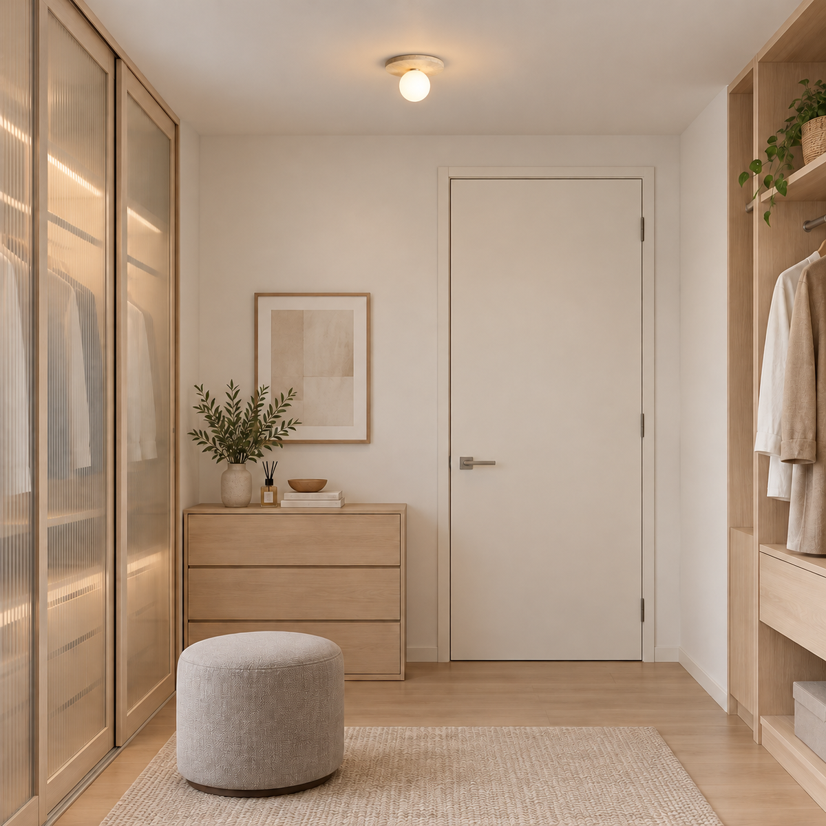 NISEKO realistic installation illustration with neutral contemporary walls and actual-size ceiling fixture