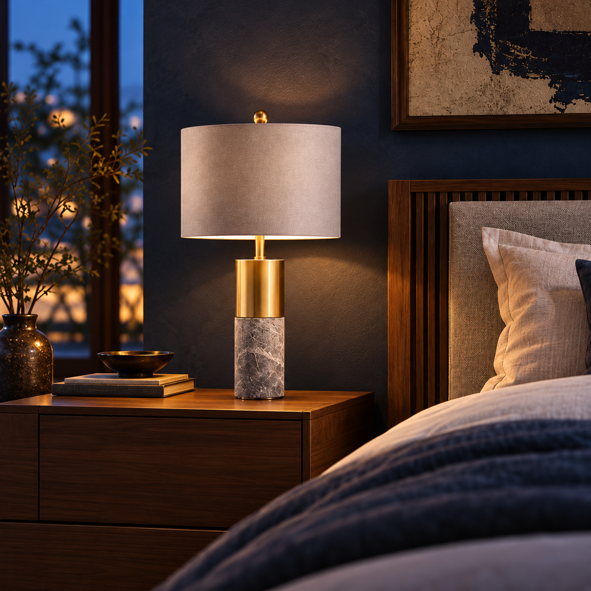KOYAMA FUKUI Cylinder Shade Marble Table Lamp