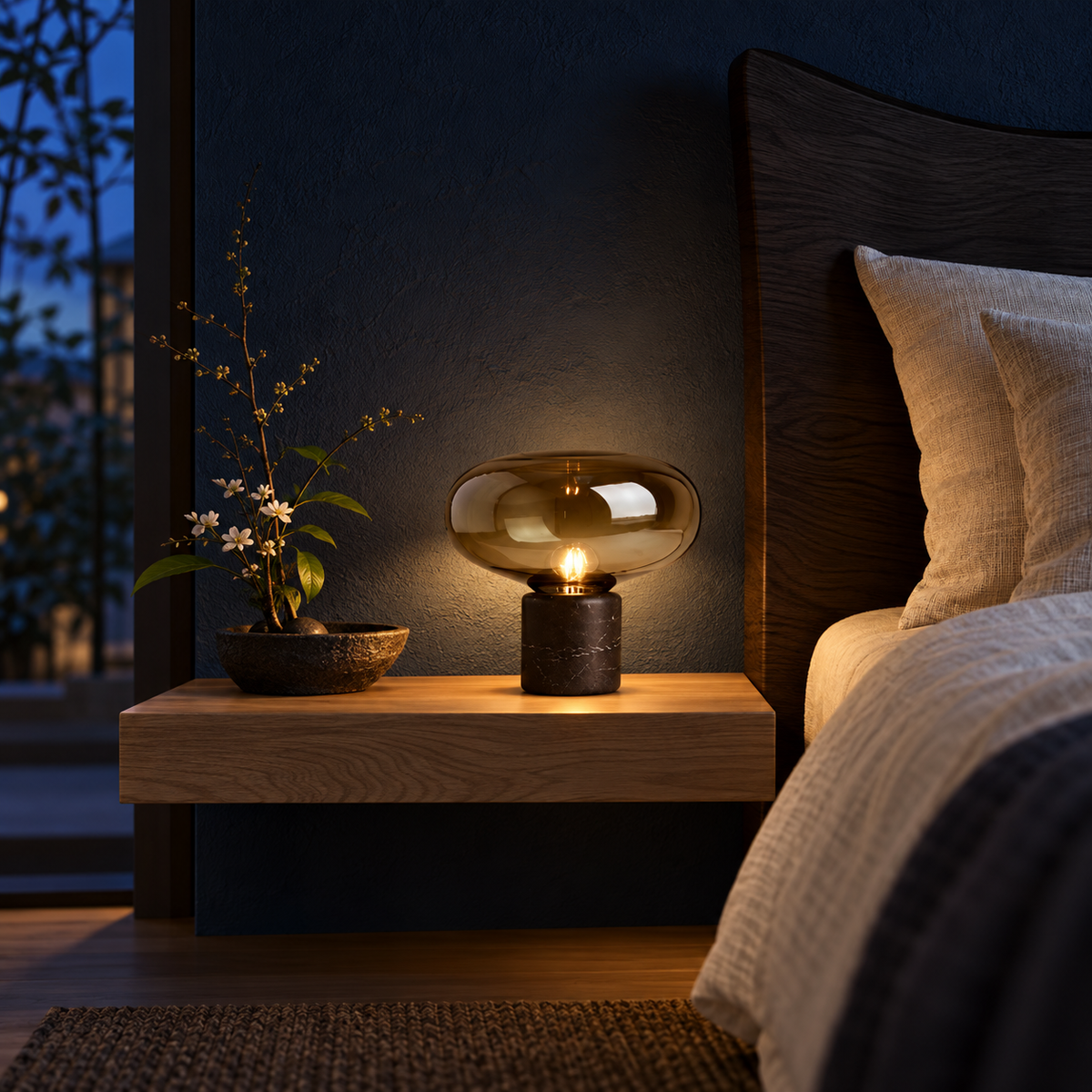 KOYAMA AKITA Mushroom Glass & Marble Table Lamp