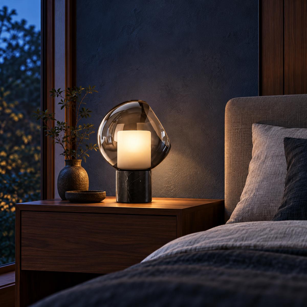 KOYAMA YAMANASHI Sculptural Smoked Glass Table Lamp