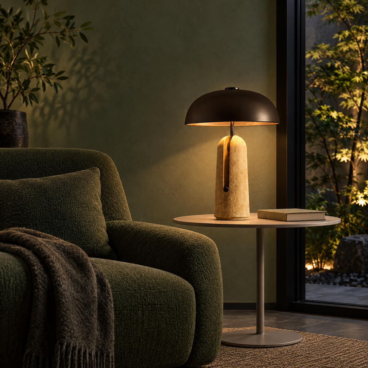 KOYAMA KARUIZAWA Split-Base Travertine Table Lamp