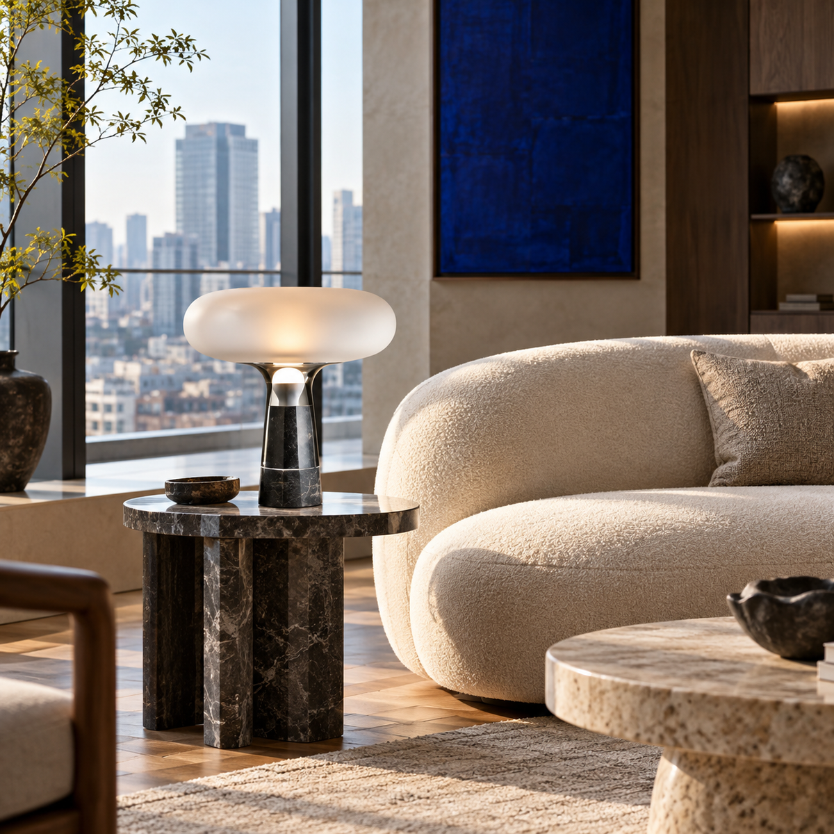 KOYAMA ISHIKAWA Frosted Glass Pedestal Table Lamp
