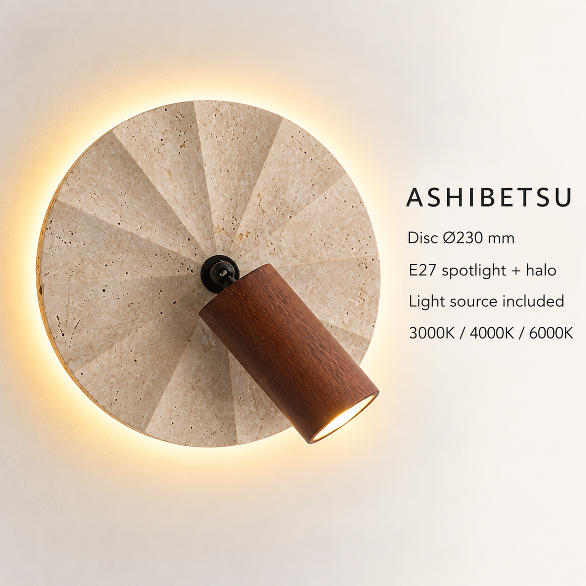 KOYAMA ASHIBETSU travertine wall light — detail
