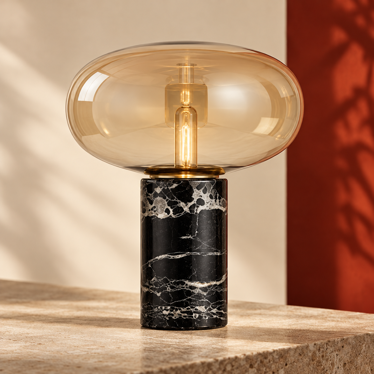 KOYAMA AKITA Mushroom Glass & Marble Table Lamp