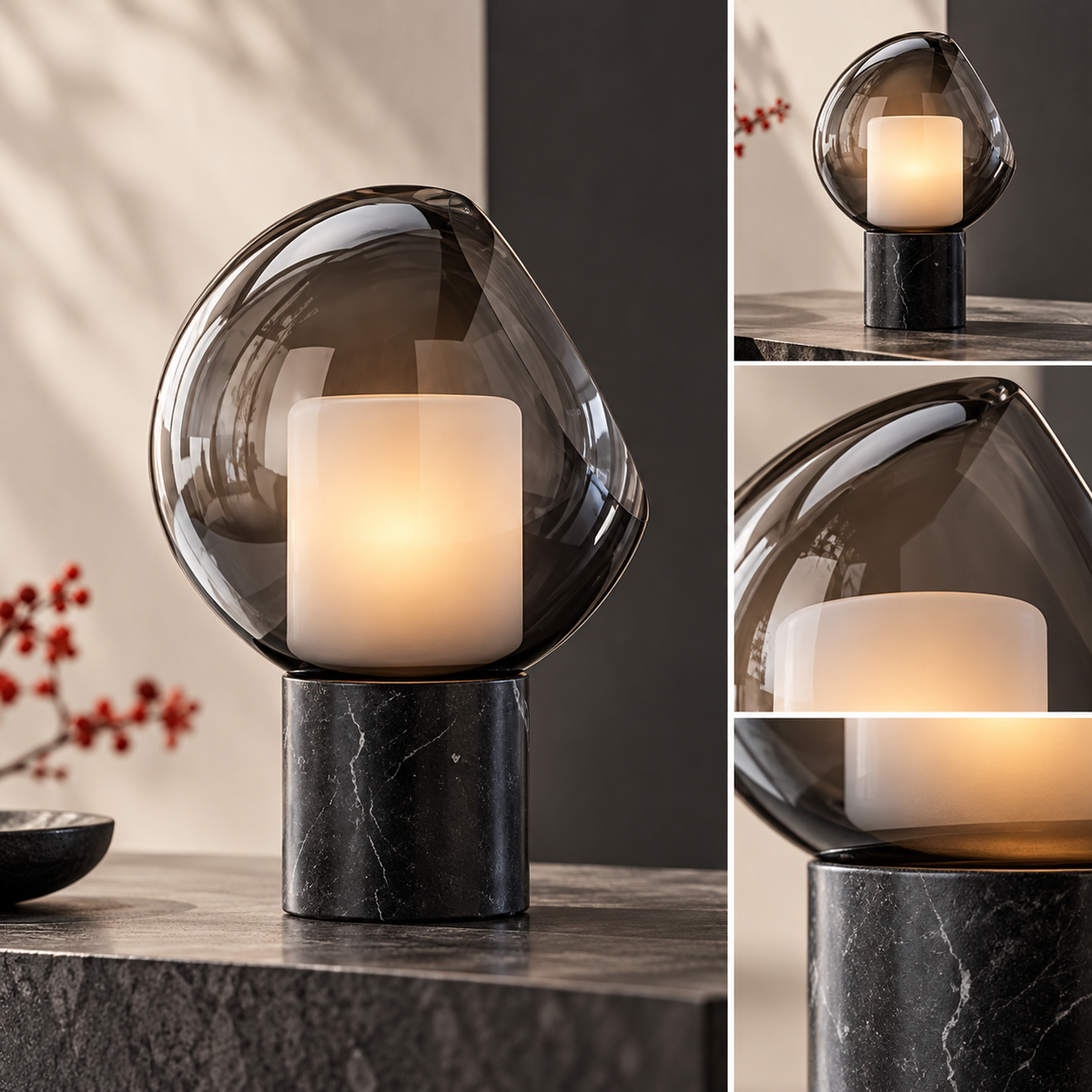 KOYAMA YAMANASHI Sculptural Smoked Glass Table Lamp
