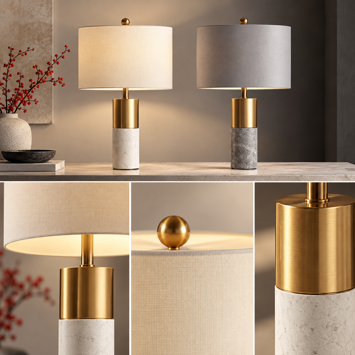 KOYAMA FUKUI Cylinder Shade Marble Table Lamp