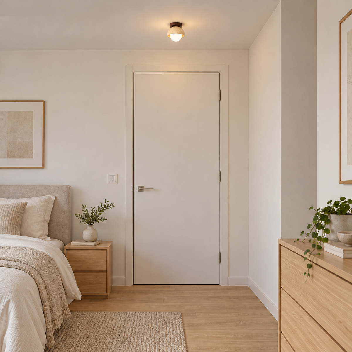 FURANO realistic installation illustration with neutral contemporary walls and actual-size ceiling fixture