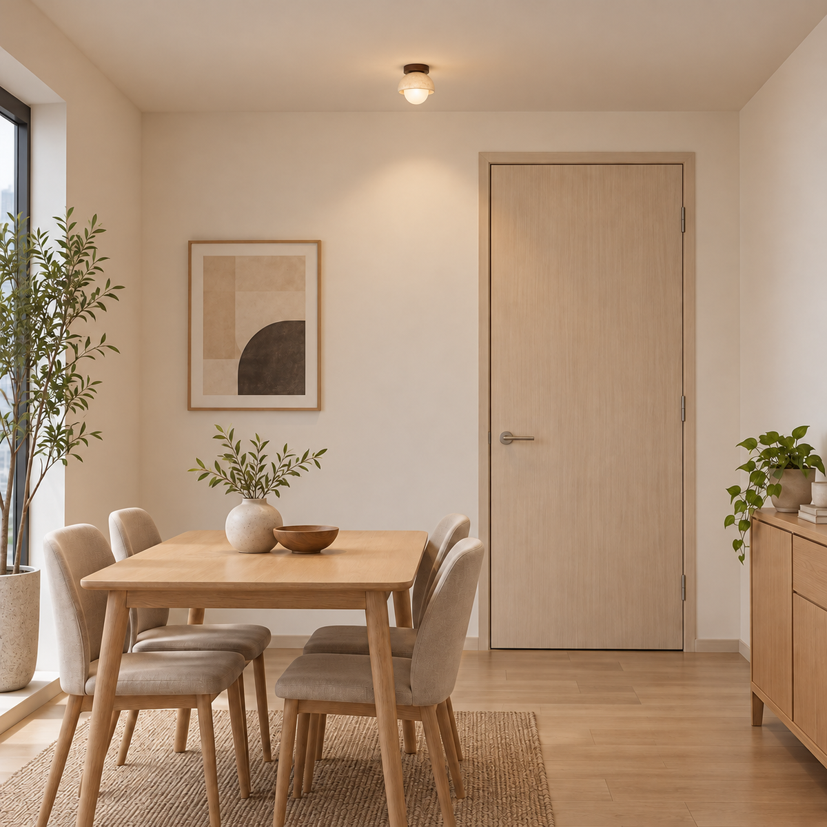 FURANO realistic installation illustration with neutral contemporary walls and actual-size ceiling fixture