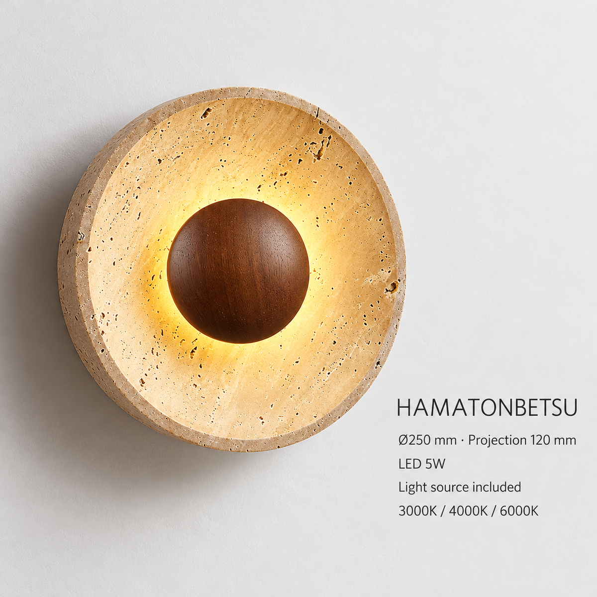 KOYAMA HAMATONBETSU travertine wall light — detail