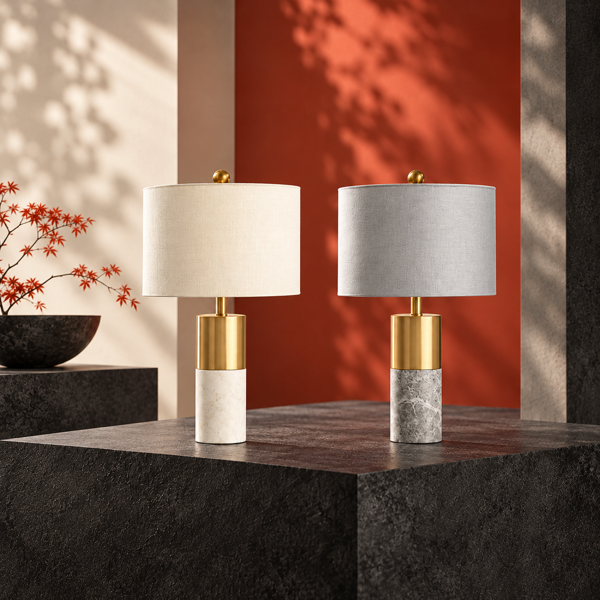 KOYAMA FUKUI Cylinder Shade Marble Table Lamp