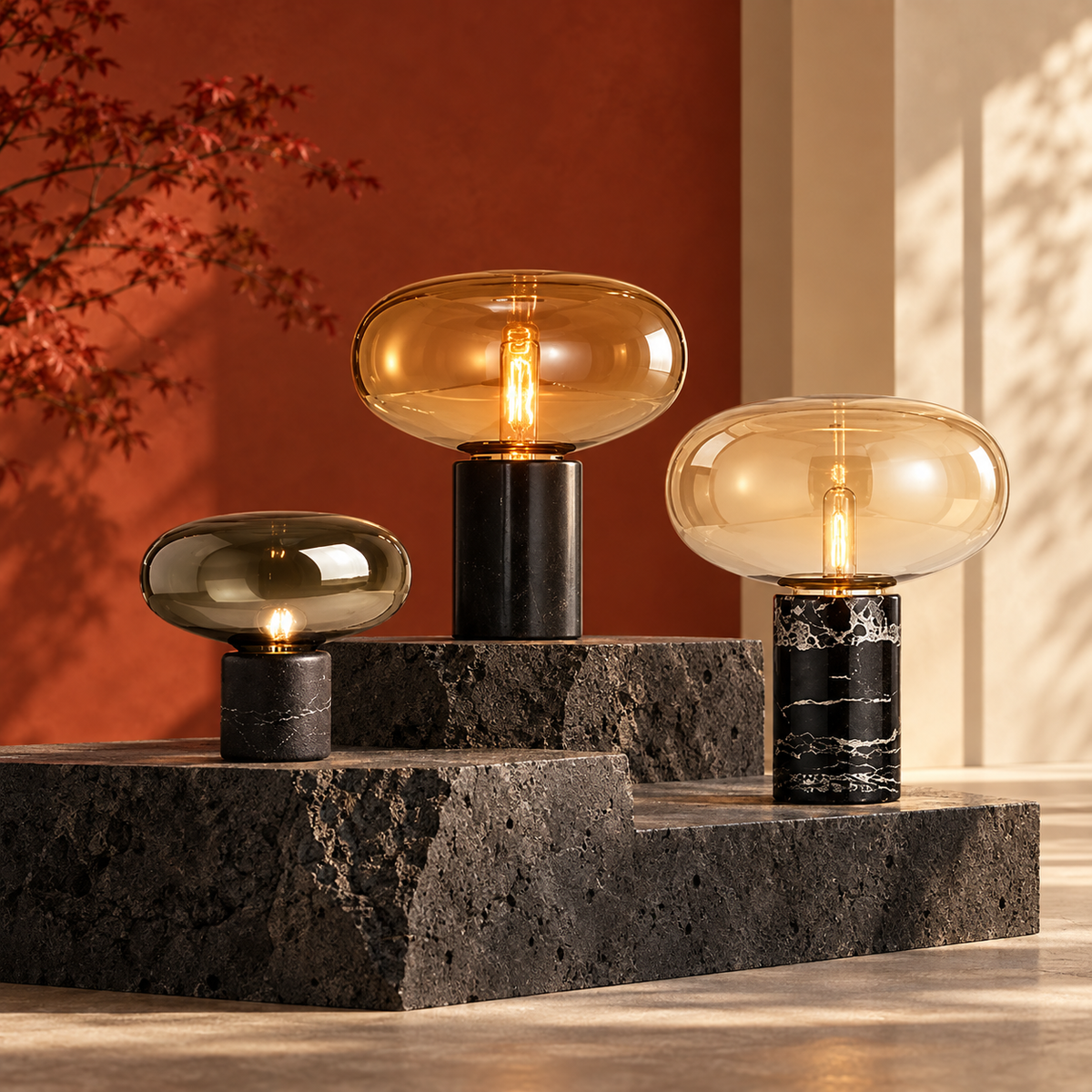 KOYAMA AKITA Mushroom Glass & Marble Table Lamp