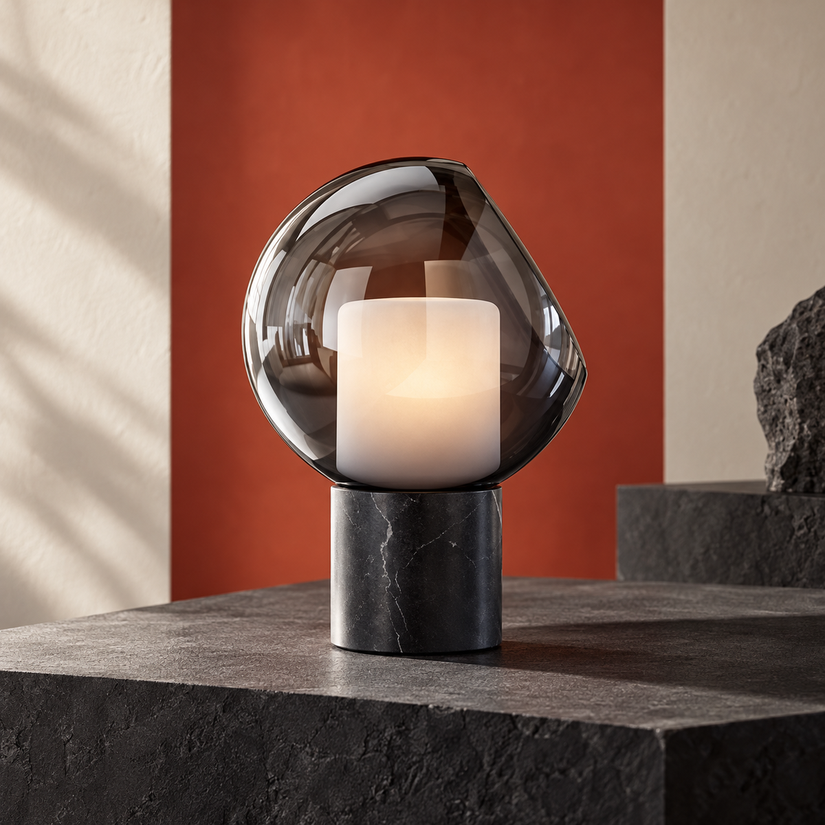 KOYAMA YAMANASHI Sculptural Smoked Glass Table Lamp