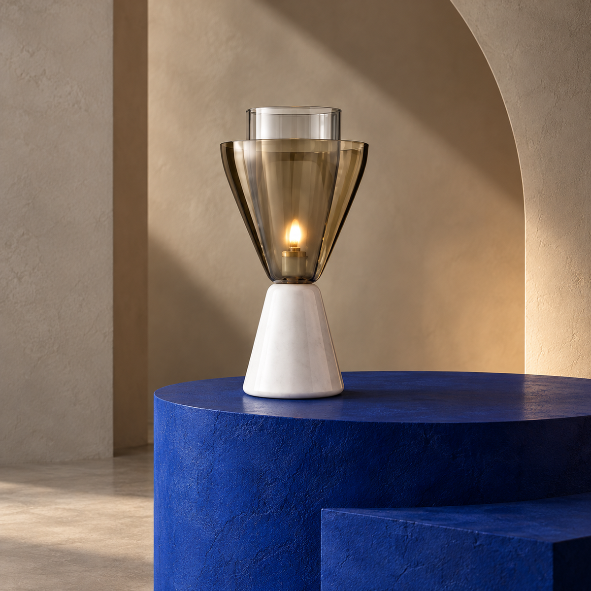 KOYAMA MIE Glass & Marble Hourglass Table Lamp