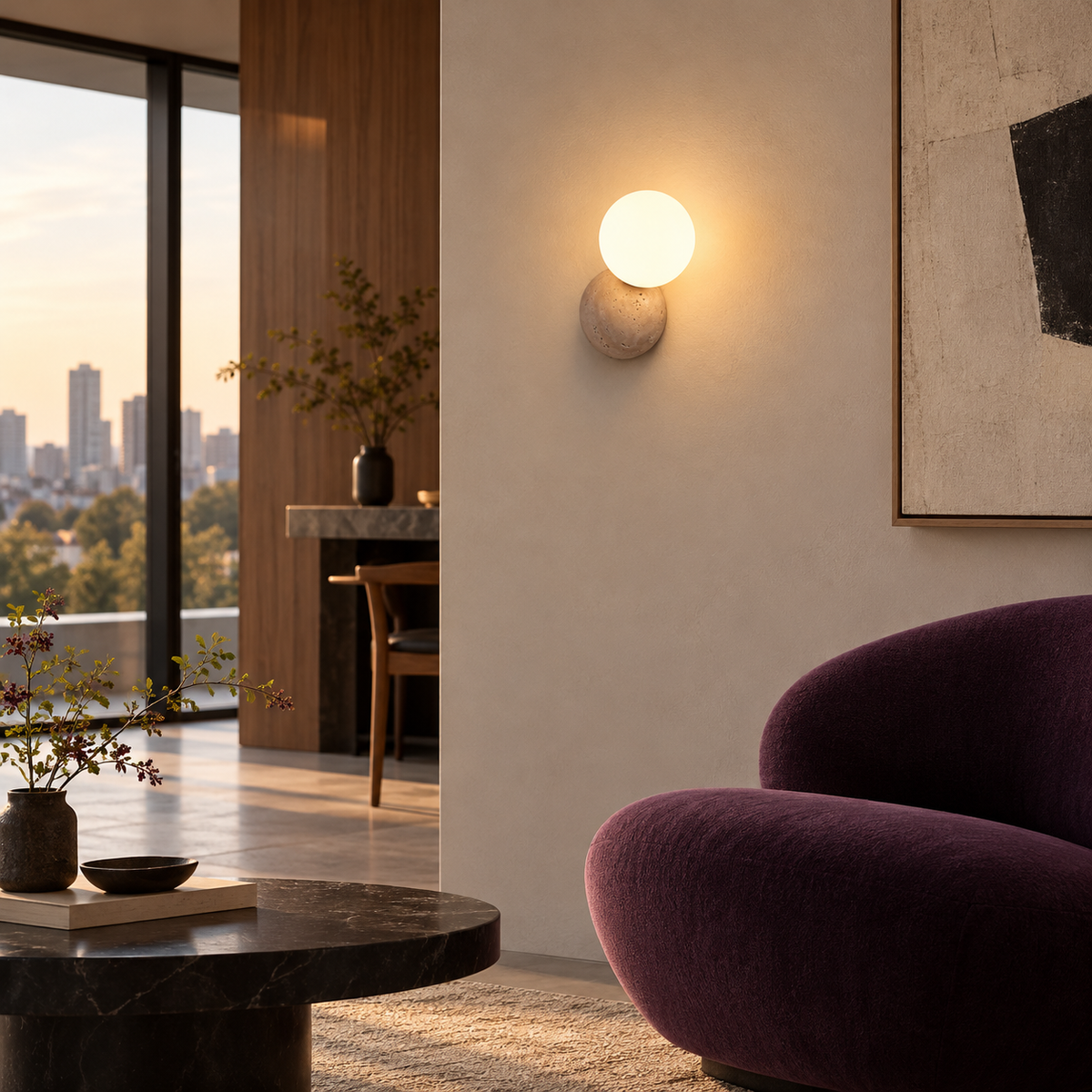 KOYAMA KAMIFURANO travertine wall light — scene-b