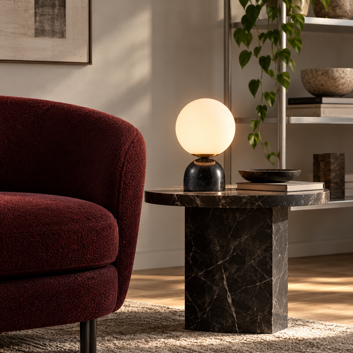 KOYAMA KOMORO KBCT021 compact glass globe marble table lamp - scene-living