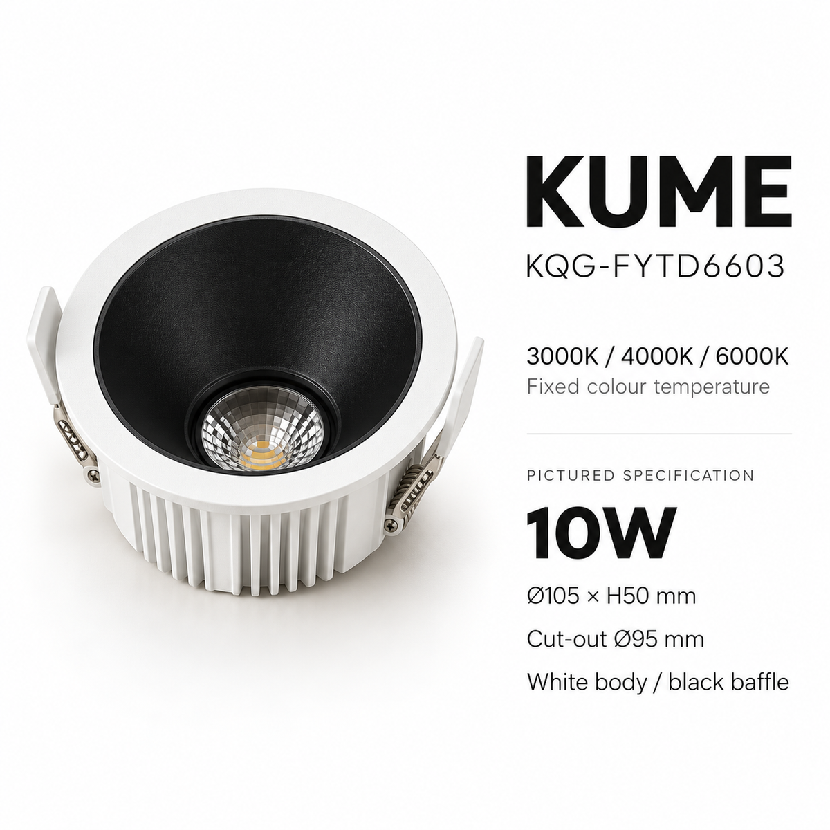 KOYAMA KUME - representative dimensions, cut-out and fixed colour temperature options