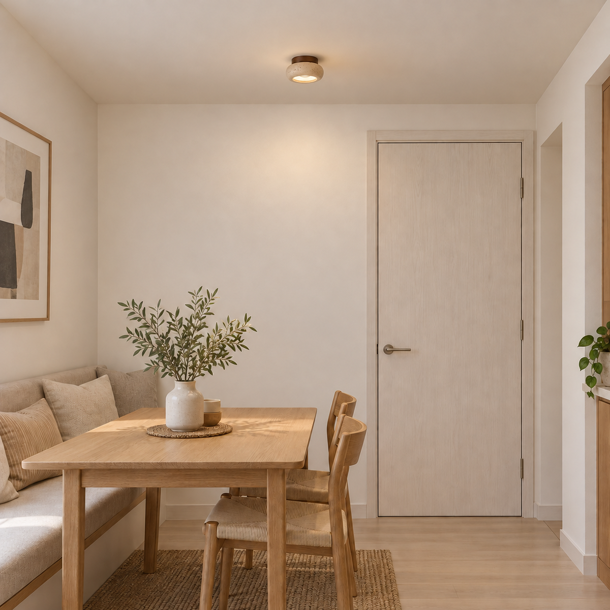 KUSHIRO realistic installation illustration with neutral contemporary interior and scaled ceiling fixture