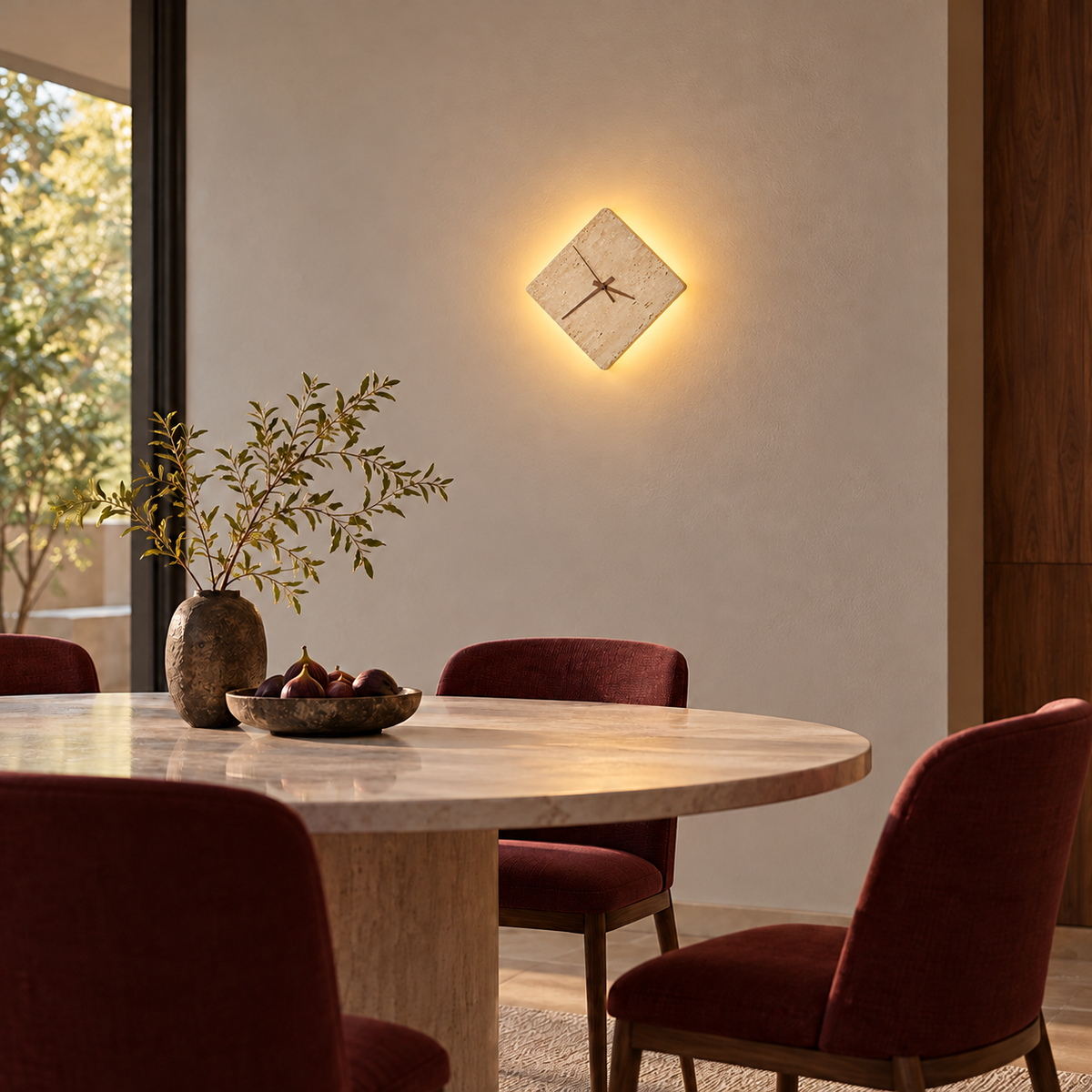 KOYAMA MIKASA travertine wall light — scene-a with corrected installation scale