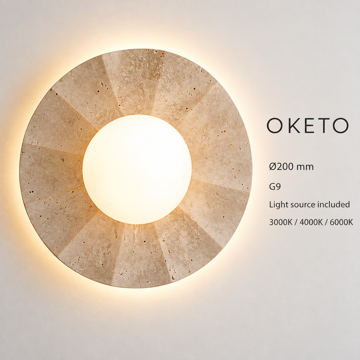 KOYAMA OKETO travertine wall light — detail
