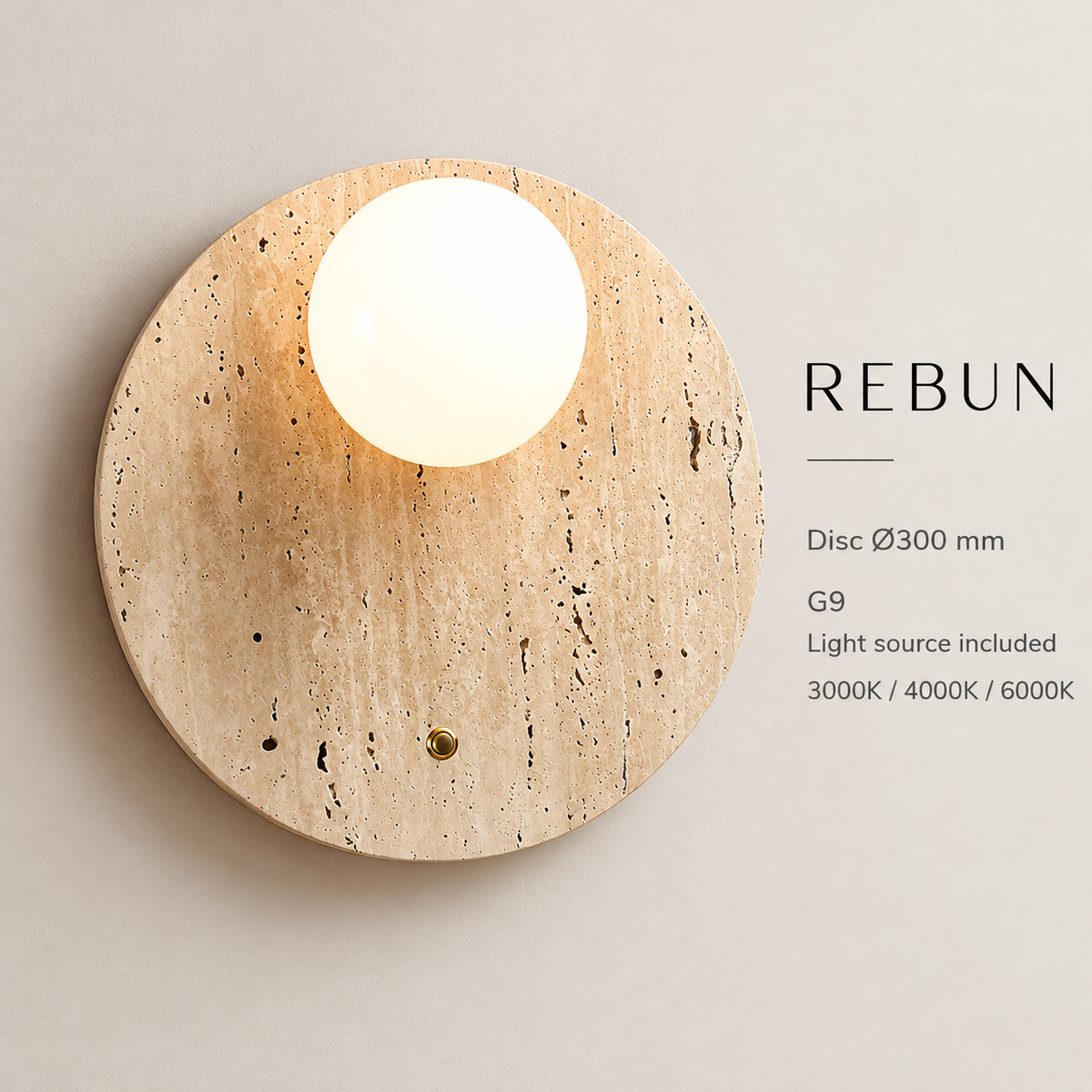 KOYAMA REBUN travertine wall light — detail