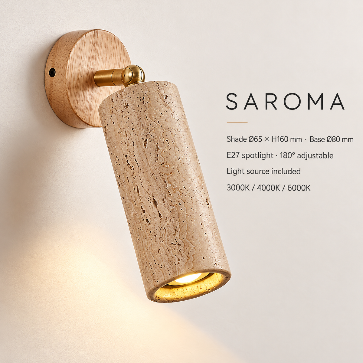 KOYAMA SAROMA travertine wall light — detail