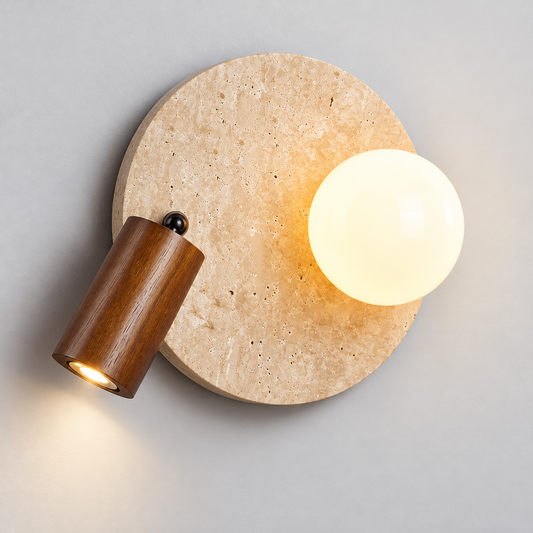 KOYAMA SARUFUTSU travertine wall light — hero