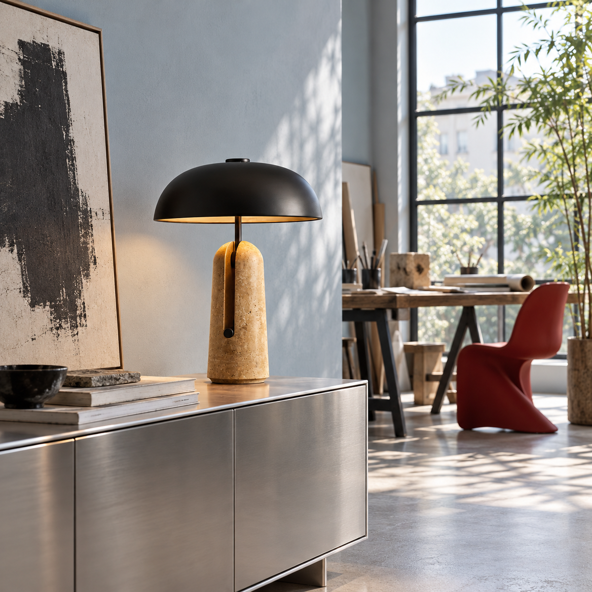 KOYAMA KARUIZAWA Split-Base Travertine Table Lamp