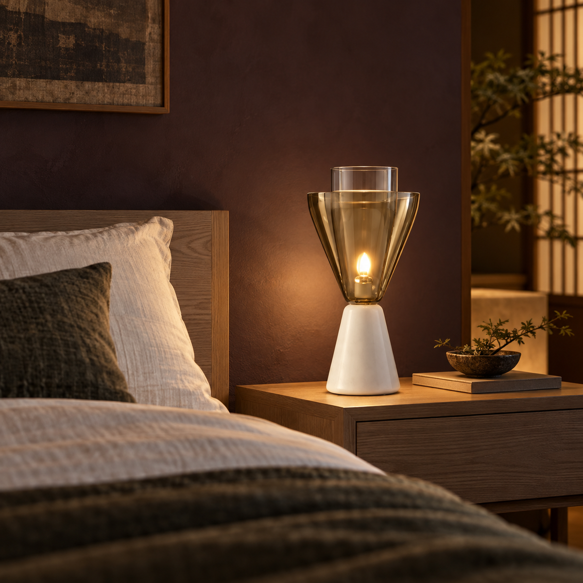 KOYAMA MIE Glass & Marble Hourglass Table Lamp