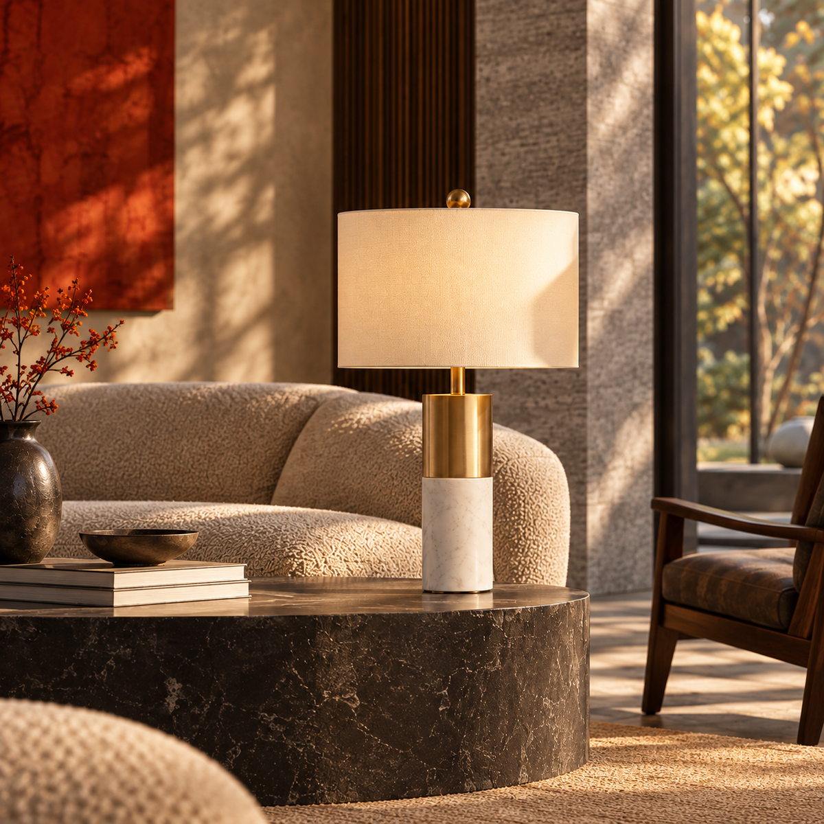 KOYAMA FUKUI Cylinder Shade Marble Table Lamp