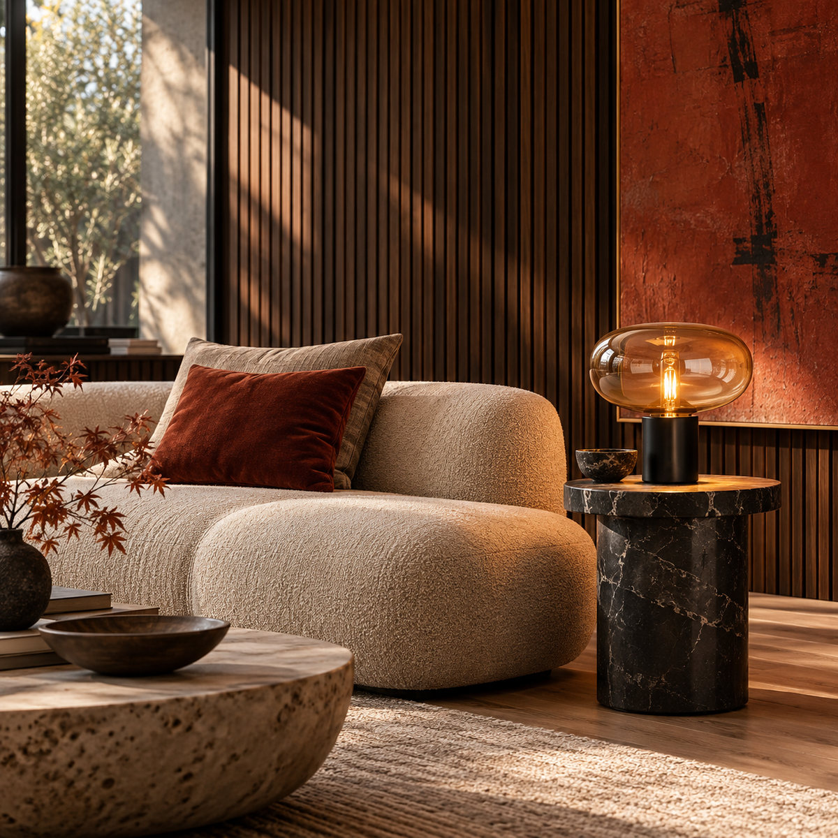 KOYAMA AKITA Mushroom Glass & Marble Table Lamp