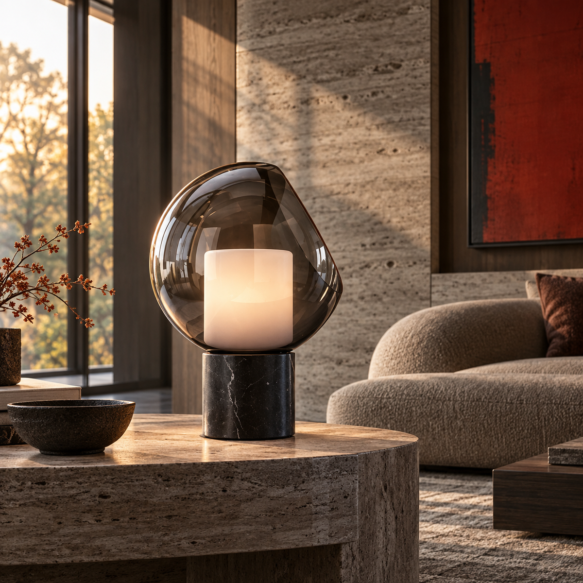 KOYAMA YAMANASHI Sculptural Smoked Glass Table Lamp