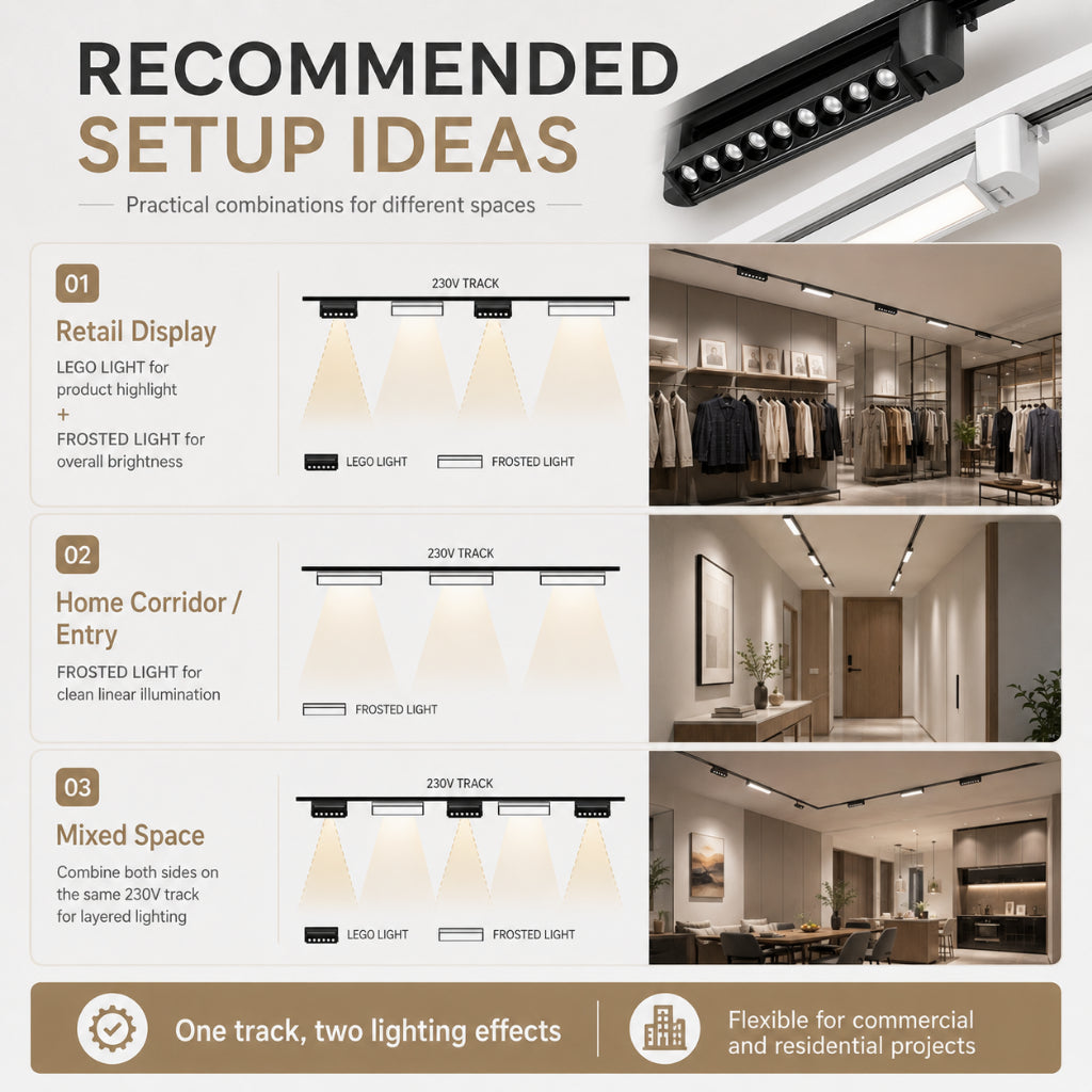 KOYAMA 230V Linear Track Light | LEGO & Frosted — product detail