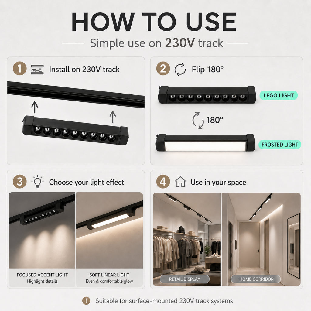 KOYAMA 230V Linear Track Light | LEGO & Frosted — product detail