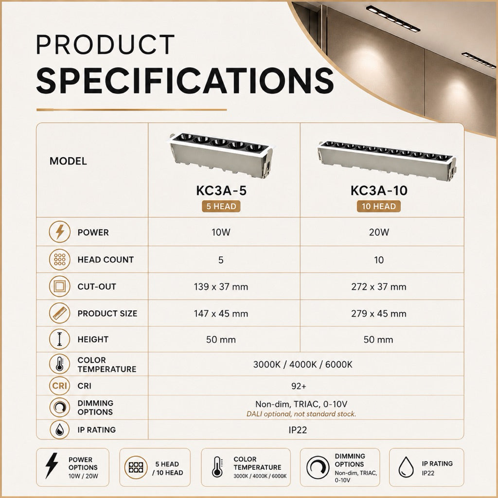 KOCHI Recessed LEGO Downlight | 5 & 10 Head — product detail