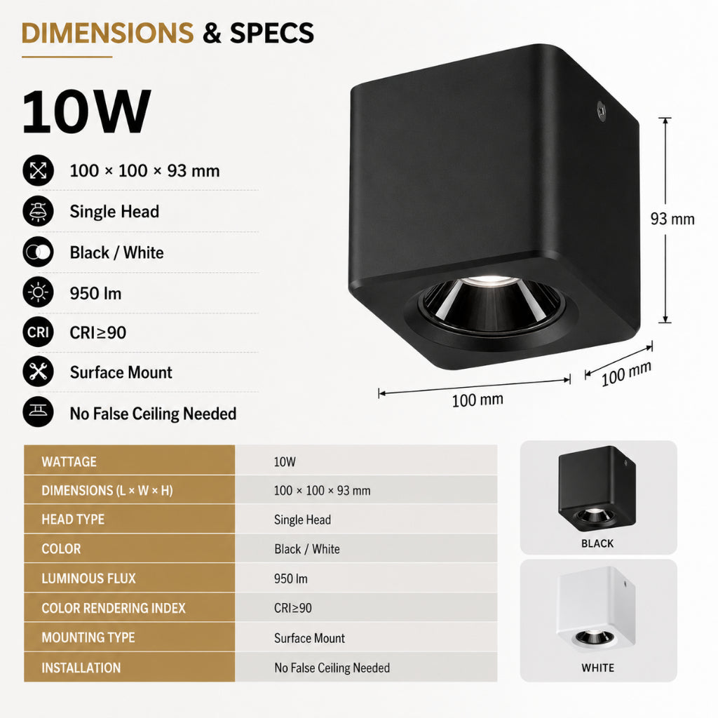 KANTO 10W Surface Downlight | Square Anti-Glare — product detail