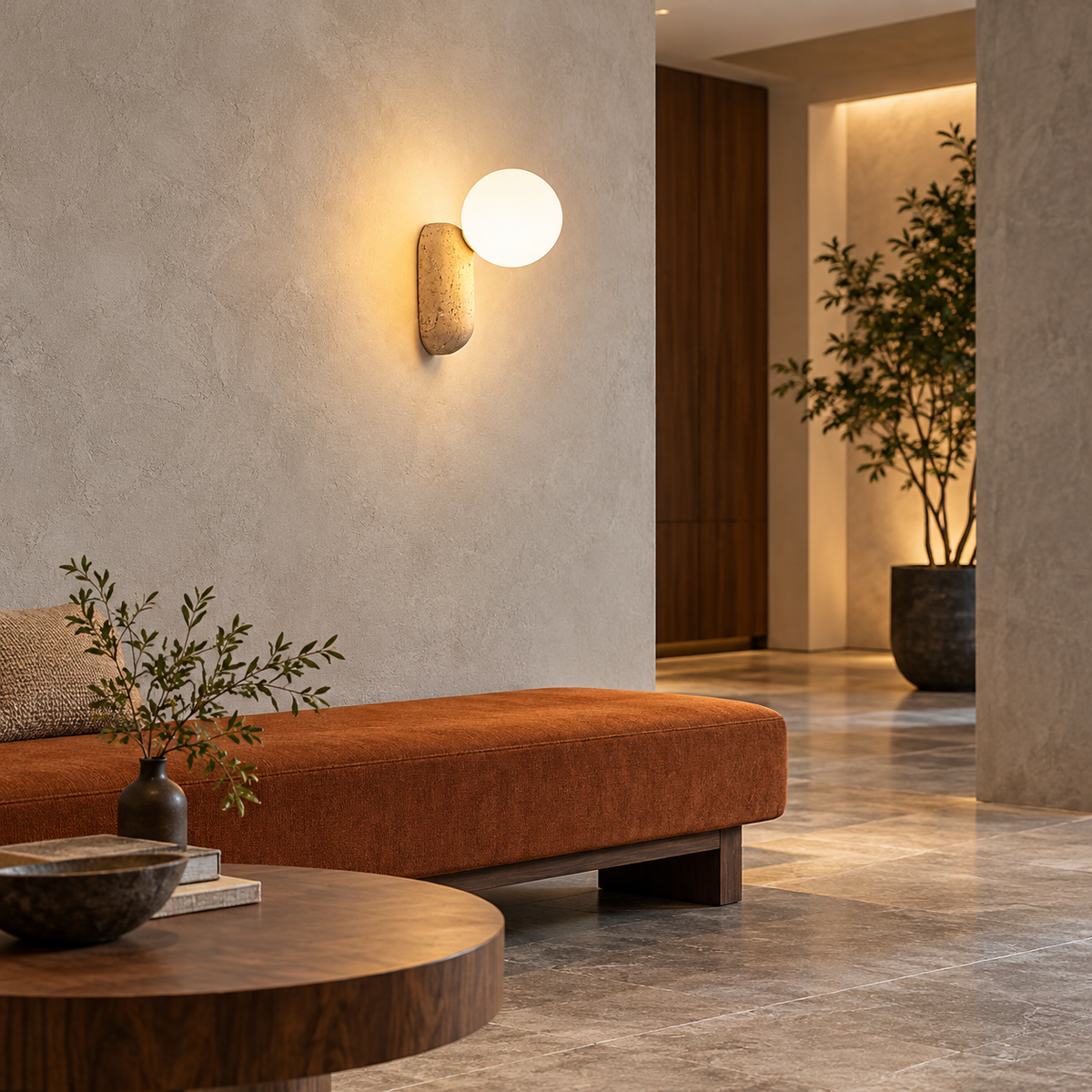 KOYAMA SHIKAOI travertine wall light — scene-b