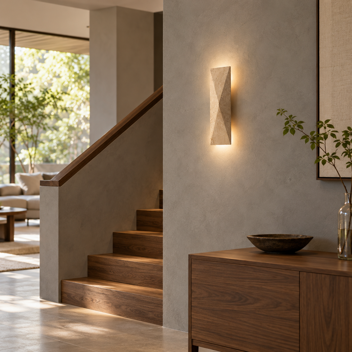 KOYAMA SHINTOTSUKAWA travertine wall light — scene-a