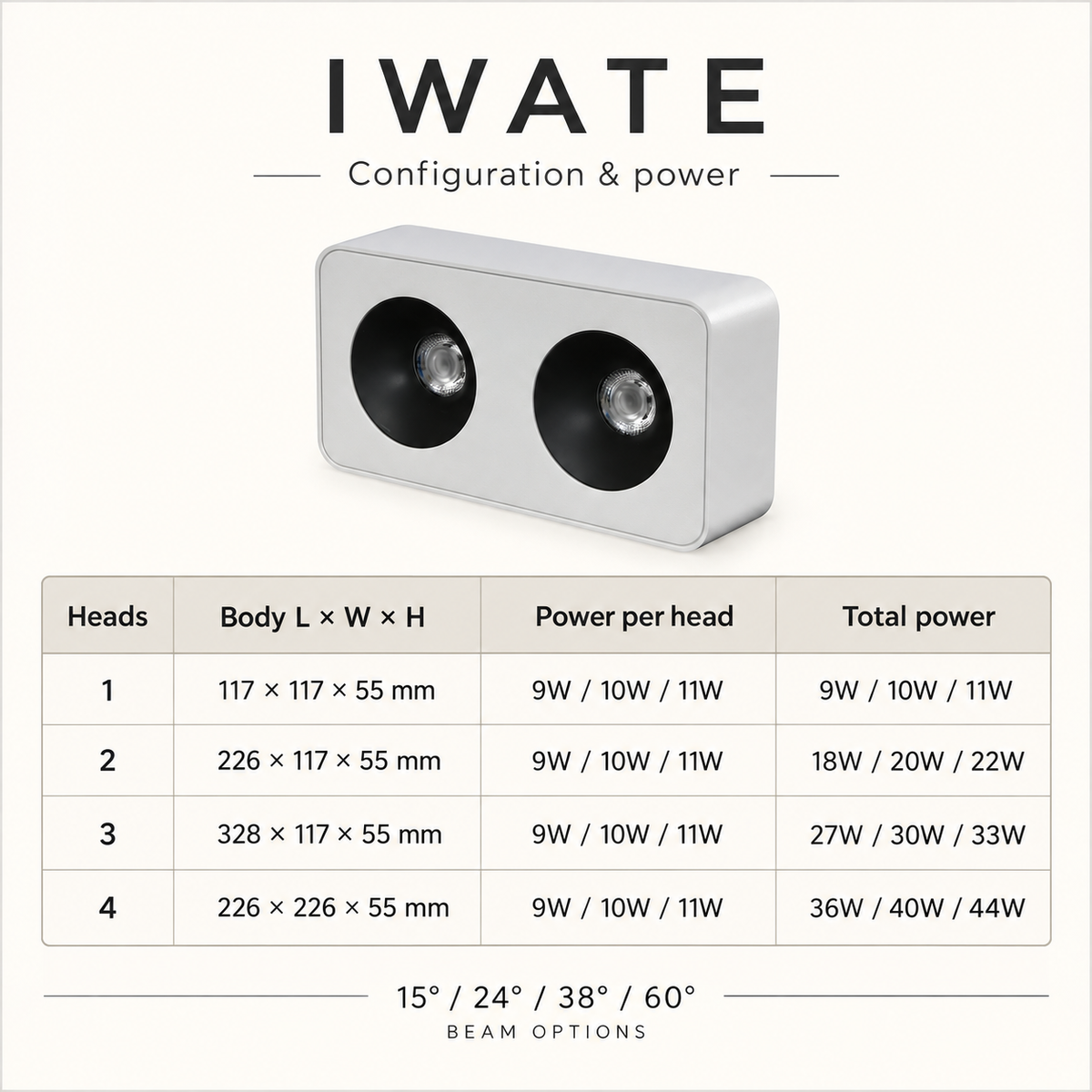 IWATE Surface Downlight | 1–4 Heads