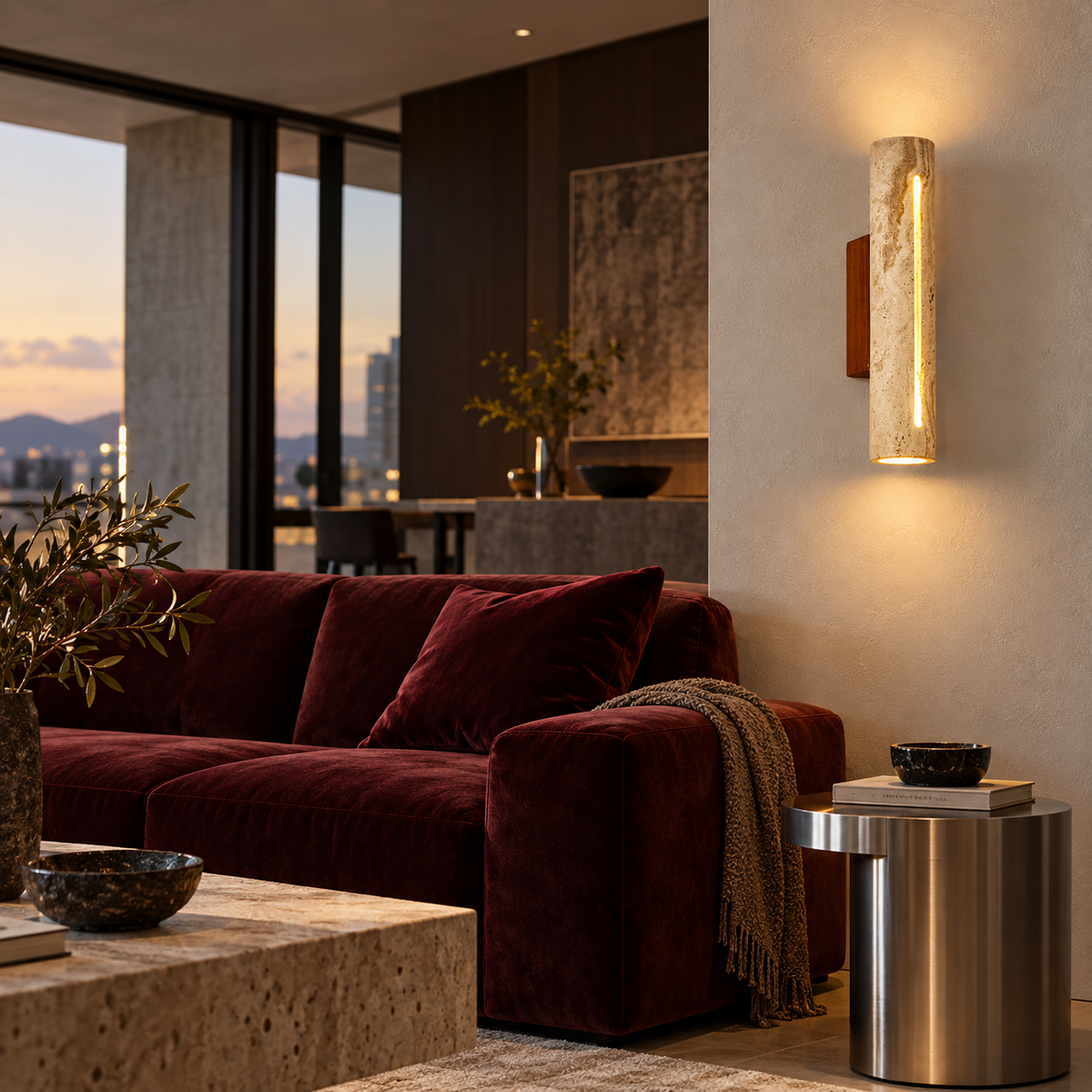 KOYAMA TOMAKOMAI travertine wall light — scene-b