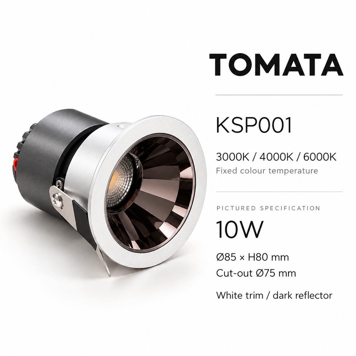 KOYAMA TOMATA - representative dimensions, cut-out and fixed colour temperature options