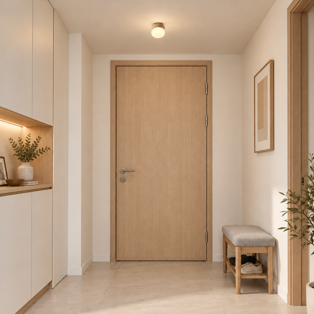 YUBARI realistic installation illustration with neutral contemporary walls and actual-size ceiling fixture