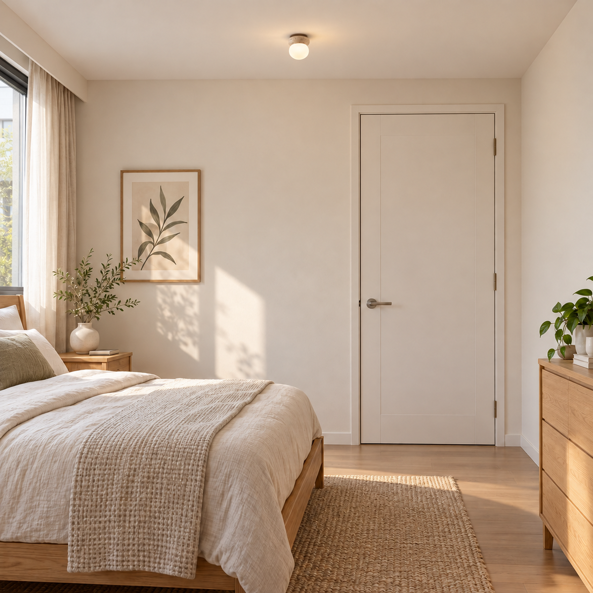 YUBARI realistic installation illustration with neutral contemporary walls and actual-size ceiling fixture